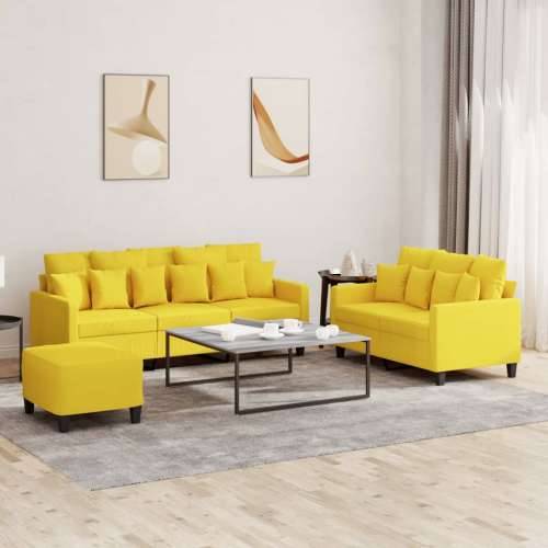 3-dijelni set sofa s jastucima svjetložuti od tkanine - Svjetložuta s jastučićima i tabureom Cijena