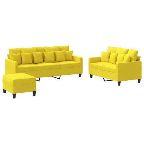3-dijelni set sofa s jastucima svjetložuti od tkanine - Svjetložuta s jastučićima i tabureom Cijena