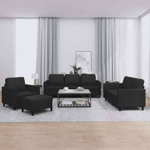 4-dijelni set sofa s jastucima crni od umjetne kože - Crna s jastučićima i tabureom Cijena