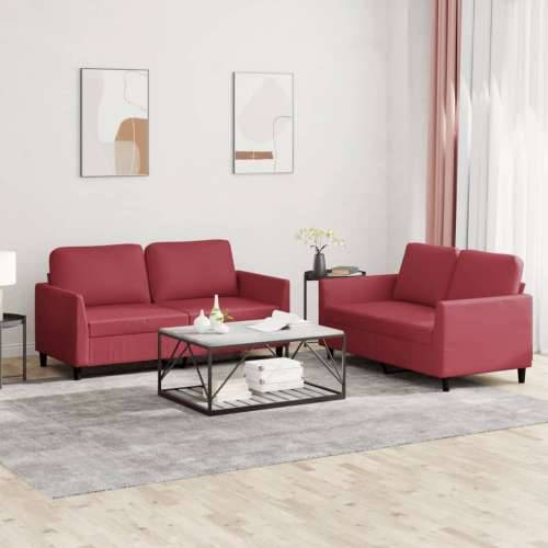 2-dijelni set sofa s jastucima boja vina od umjetne kože - boja crnog vina s jastučićima Cijena