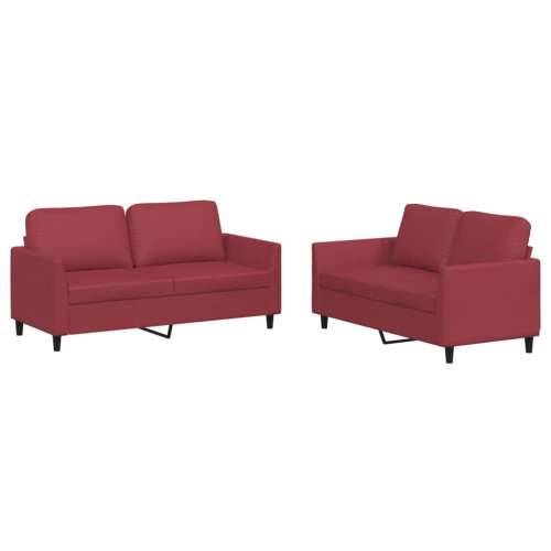 2-dijelni set sofa s jastucima boja vina od umjetne kože - boja crnog vina s jastučićima Cijena
