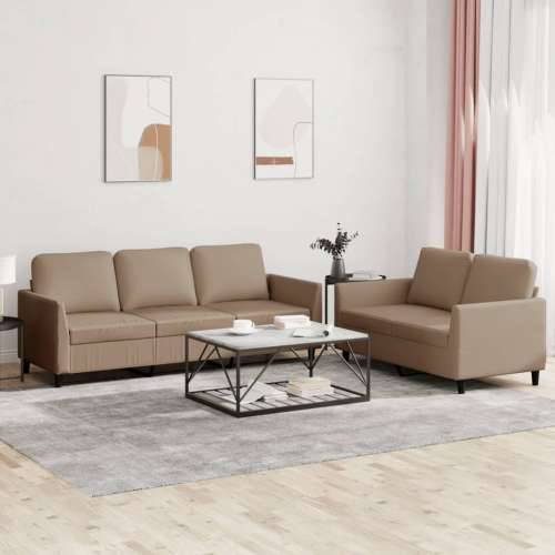 2-dijelni set sofa s jastucima boja cappuccina od umjetne kože - Boja cappuccina s jastučićima Cijena