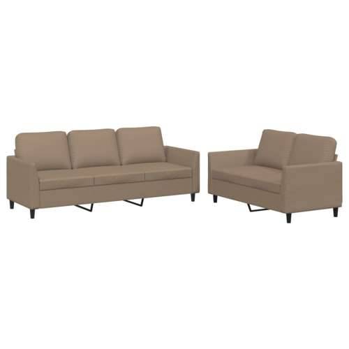 2-dijelni set sofa s jastucima boja cappuccina od umjetne kože - Boja cappuccina s jastučićima Cijena