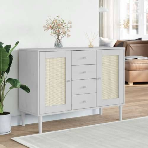 Komoda SENJA bijela izgled ratana 112x40x80 cm masivna borovina Bijela 1 Cijena
