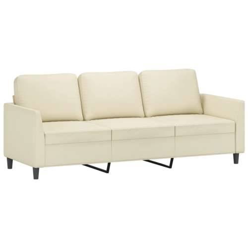 4-dijelni set sofa s jastucima krem od umjetne kože - Krema s jastučićima i tabureom Cijena