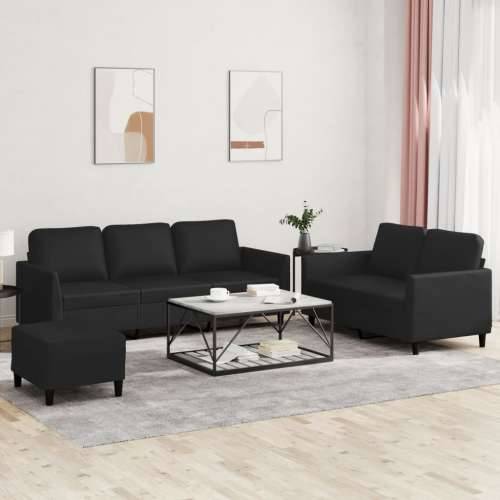 3-dijelni set sofa s jastucima crni od umjetne kože - Crna s jastučićima i tabureom Cijena
