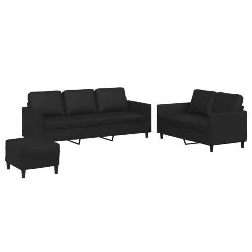 3-dijelni set sofa s jastucima crni od umjetne kože - Crna s jastučićima i tabureom Cijena