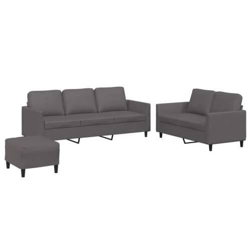 3-dijelni set sofa s jastucima sivi od umjetne kože - Siva s jastučićima i tabureom Cijena