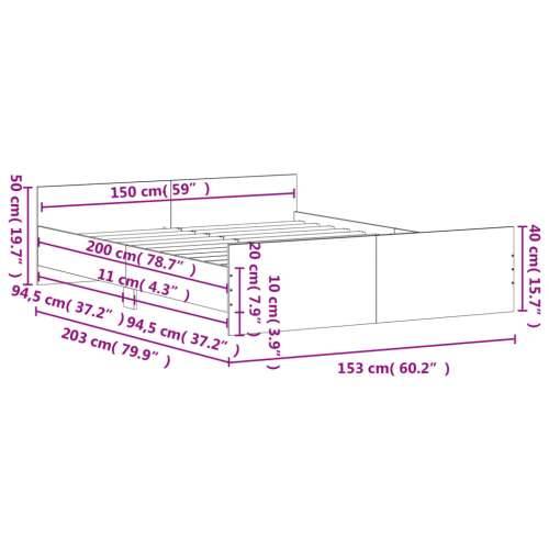 Okvir kreveta s uzglavljem i podnožjem boja hrasta 150x200 cm - Smeđi hrast 150 x 200 cm Cijena