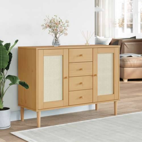 Komoda SENJA smeđa izgled ratana 112x40x80 cm masivna borovina - Smeđa 1 Cijena