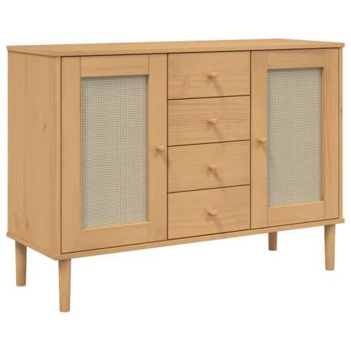 Komoda SENJA smeđa izgled ratana 112x40x80 cm masivna borovina - Smeđa 1 Cijena