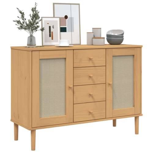 Komoda SENJA smeđa izgled ratana 112x40x80 cm masivna borovina - Smeđa 1 Cijena