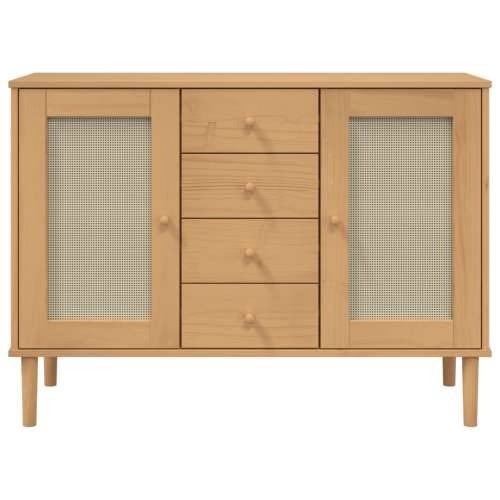 Komoda SENJA smeđa izgled ratana 112x40x80 cm masivna borovina - Smeđa 1 Cijena
