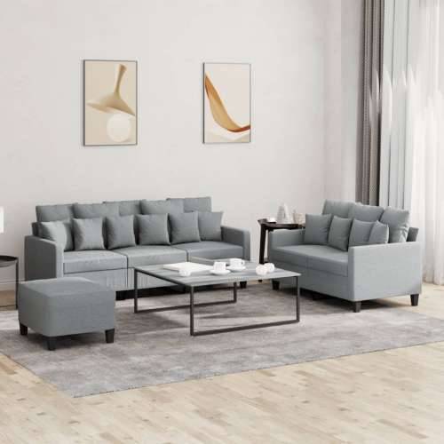 3-dijelni set sofa s jastucima svjetlosivi od tkanine - Svjetlosiva s jastučićima i tabureom Cijena