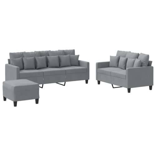 3-dijelni set sofa s jastucima svjetlosivi od tkanine - Svjetlosiva s jastučićima i tabureom Cijena