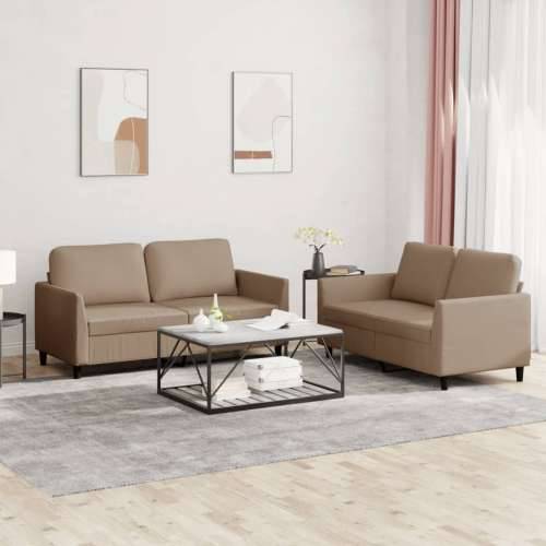 2-dijelni set sofa s jastucima boja cappuccina od umjetne kože - Boja cappuccina s jastučićima Cijena
