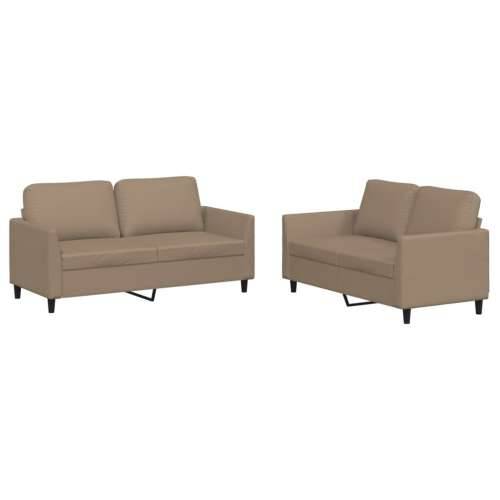 2-dijelni set sofa s jastucima boja cappuccina od umjetne kože - Boja cappuccina s jastučićima Cijena