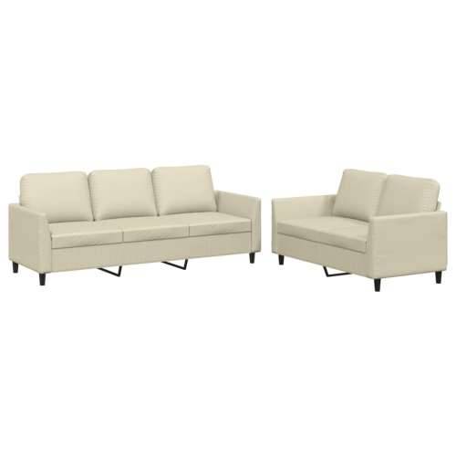 2-dijelni set sofa s jastucima krem od umjetne kože - Krema s jastučićima Cijena
