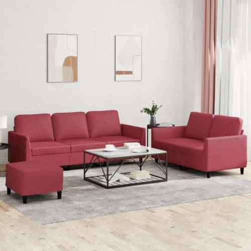 3-dijelni set sofa s jastucima boja vina od umjetne kože - boja crnog vina s jastučićima i tabureom Cijena