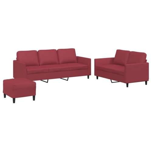 3-dijelni set sofa s jastucima boja vina od umjetne kože - boja crnog vina s jastučićima i tabureom Cijena