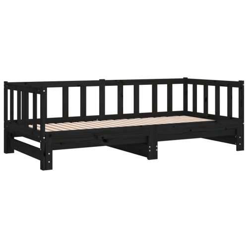 Dnevni krevet na razvlačenje crni 90 x 200 cm masivna borovina - Crna 90 x 200 cm Cijena
