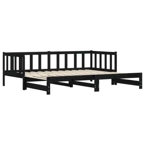 Dnevni krevet na razvlačenje crni 90 x 200 cm masivna borovina - Crna 90 x 200 cm Cijena