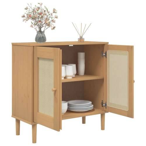 Komoda SENJA smeđa izgled ratana 80x35x80 cm masivna borovina - Smeđa 1 Cijena