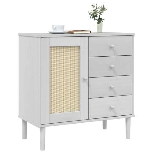 Komoda SENJA bijela izgled ratana 80x40x80 cm masivna borovina - Bijela 1 Cijena