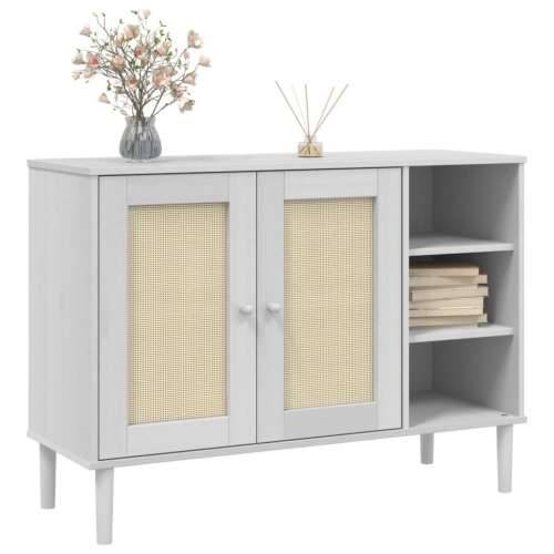 Komoda SENJA bijela izgled ratana 112x40x80 cm masivna borovina - Bijela 1 Cijena