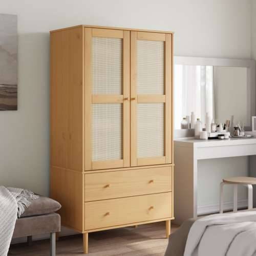 Komoda SENJA smeđa izgled ratana 90x55x175 cm masivna borovina - Smeđa 1 Cijena