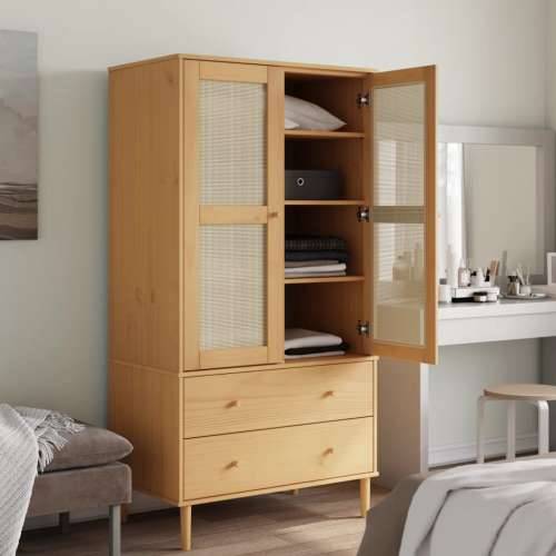 Komoda SENJA smeđa izgled ratana 90x55x175 cm masivna borovina - Smeđa 1 Cijena