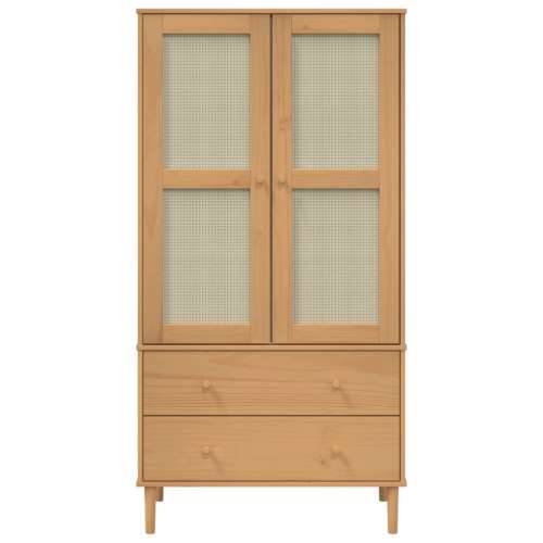 Komoda SENJA smeđa izgled ratana 90x55x175 cm masivna borovina - Smeđa 1 Cijena