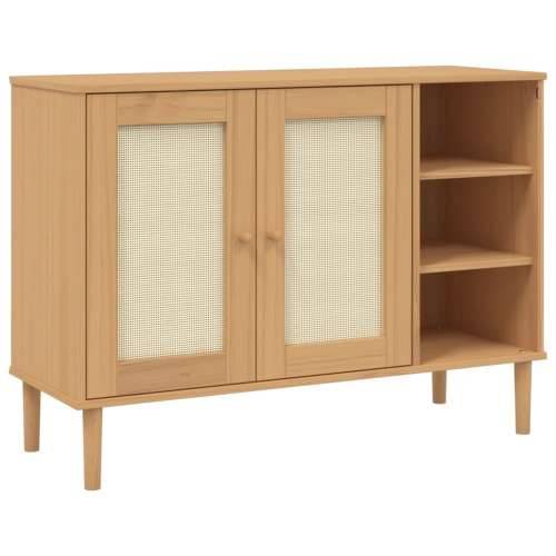 Komoda SENJA smeđa izgled ratana 112x40x80 cm masivna borovina - Smeđa 1 Cijena