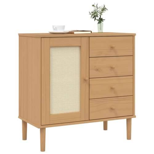 Komoda SENJA smeđa izgled ratana 80x40x80cm masivna borovina - Smeđa 1 Cijena