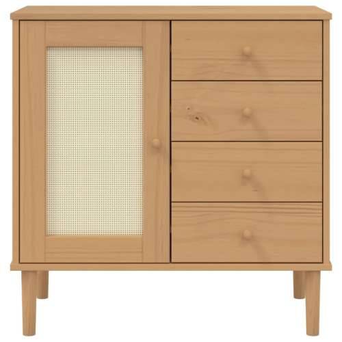 Komoda SENJA smeđa izgled ratana 80x40x80cm masivna borovina - Smeđa 1 Cijena