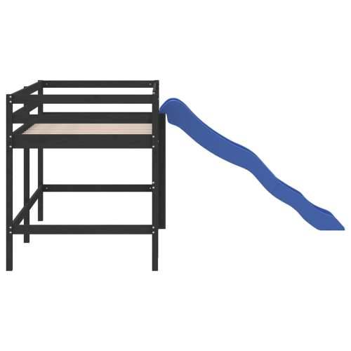 Dječji krevet na kat s toboganom crni 80x200cm masivna borovina - Crna 80 x 200 cm Cijena
