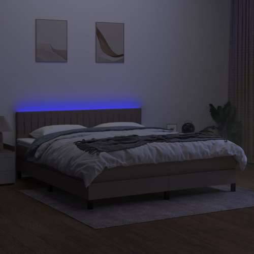 Krevet box spring s madracem LED smeđesivi 160x200 cm tkanina - Sivo-smeđa 160 x 200 cm Okomite pruge Cijena