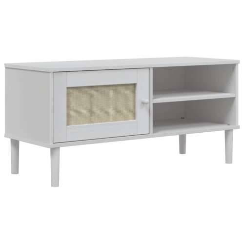 TV ormarić SENJA izgled ratana bijeli 106x40x49 cm od borovine - Bijela 1 Cijena