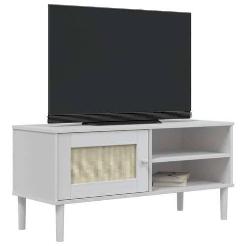 TV ormarić SENJA izgled ratana bijeli 106x40x49 cm od borovine - Bijela 1 Cijena
