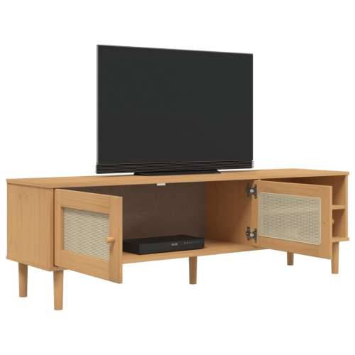 TV ormarić SENJA izgled ratana smeđi 158x40x49 cm od borovine - Smeđa 1 Cijena