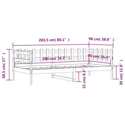 Dnevni ležaj crni 90 x 200 cm od masivne borovine - Crna 90 x 200 cm Cijena
