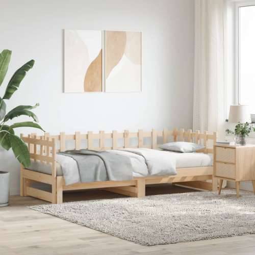 Dnevni ležaj na izvlačenje 2 x (90 x 200) cm masivna borovina - Prirodna 90 x 200 cm Cijena