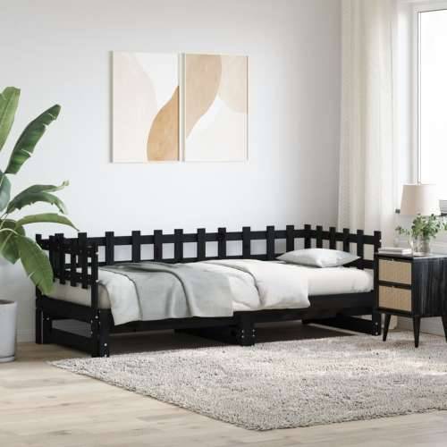 Dnevni ležaj na izvlačenje crni 2x (80x200) cm masivna borovina - Crna 80 x 200 cm Cijena