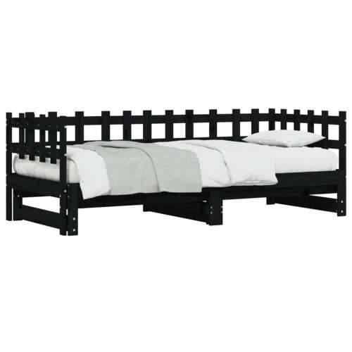 Dnevni ležaj na izvlačenje crni 2x (80x200) cm masivna borovina - Crna 80 x 200 cm Cijena