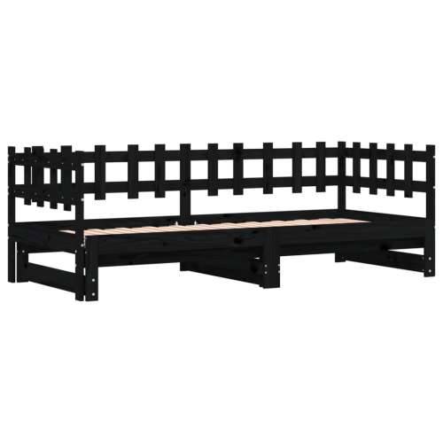 Dnevni ležaj na izvlačenje crni 2x (80x200) cm masivna borovina - Crna 80 x 200 cm Cijena