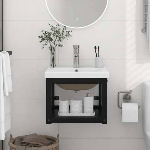 Kupaonski okvir s ugrađenim Lavabo - Umivaonikom crni željezni - Crna 40 x 38 x 31 cm 1 Cijena