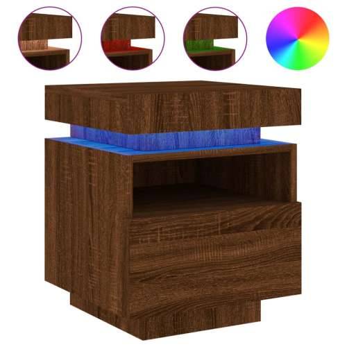 Noćni ormarić s LED svjetlima boja smeđeg hrasta 40x39x48,5 cm - Smeđi hrast 1 Cijena