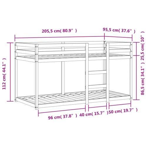 Krevet na kat crni 90 x 200 cm od masivne borovine - Crna 90 x 200 cm Cijena