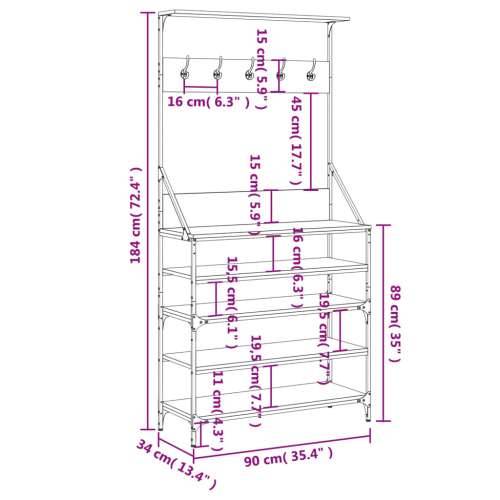 Stalak za odjeću sa spremištem za cipele boja hrasta - Sivi hrast sonoma 90 x 34 x 184 cm 1 Cijena