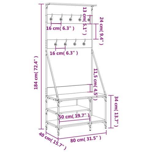 Stalak za odjeću i cipele boja dimljenog hrasta 80x40x184 cm - Dimljeni hrast 1 Cijena